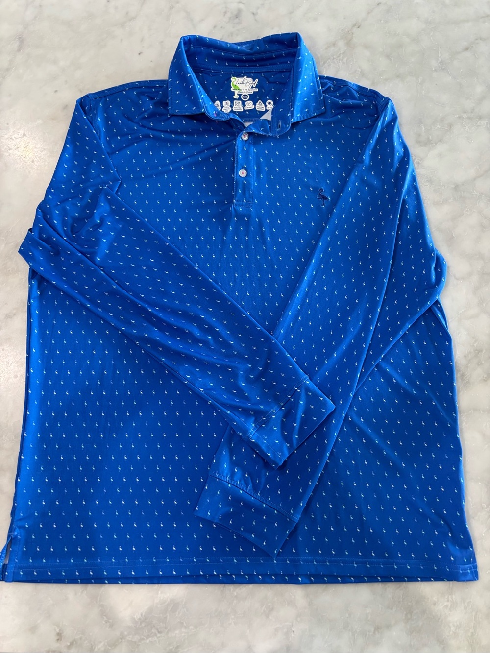 Tailorbyrd Men’s Long-Sleeve Polo Shirt - Royal Blue with Micro Print